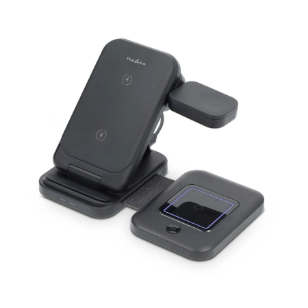 NEDIS WDCHAQ15W210BK ładowarka 3 w 1, czarno-srebrna w grupie Car audio / Smartfon w samochodzie / Ładowanie bezprzewodowe u BRL (176WDCHAQ15W210BK)