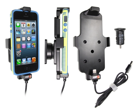 Brodit aktywny uchwyt z kablem USB i adapterem do gniazda zapalniczki, Apple iPhone 5/5C/5S/SE w grupie Car audio / Smartfon w samochodzie / Uchwyty na telefon u BRL (240521500)