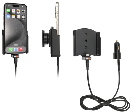 Brodit Aktywny uchwyt z kablem USB i adapterem do gniazda zapalniczki, Apple iPhone 15/15 Pro w grupie Car audio / Smartfon w samochodzie / Uchwyty na telefon u BRL (240721369)