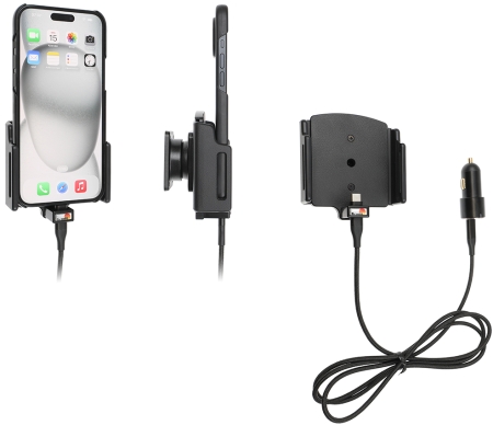 Brodit Aktywny uchwyt z kablem USB i adapterem do gniazda zapalniczki, Apple iPhone 15 Plus/15 Pro Max/16 Plus/16 Pro Max w grupie Car audio / Smartfon w samochodzie / Uchwyty na telefon u BRL (240721371)