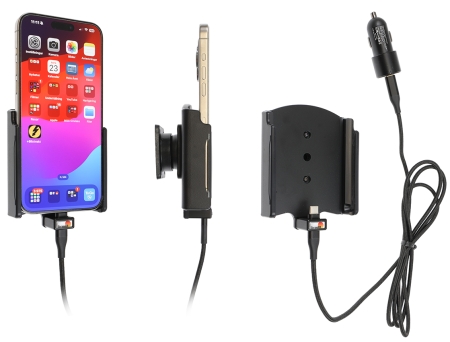 Brodit Aktywny uchwyt z kablem USB i adapterem do gniazda zapalniczki, Apple iPhone 15 Pro Max w grupie Car audio / Smartfon w samochodzie / Uchwyty na telefon u BRL (240721375)