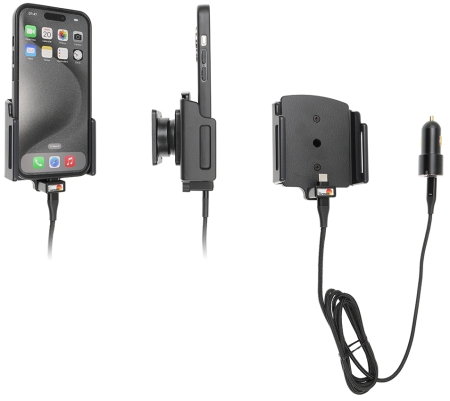 Brodit Aktywny uchwyt z kablem USB i adapterem do gniazda zapalniczki, Apple iPhone 15/15 Pro/16/16 Pro/16e w grupie Car audio / Smartfon w samochodzie / Uchwyty na telefon u BRL (240721376)