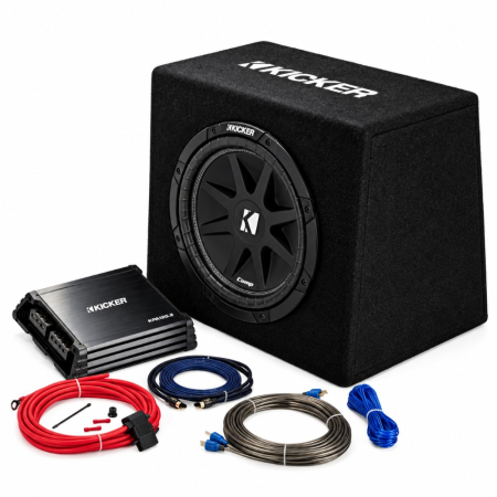 Kicker KickPack KKP212, zestaw basowy z wentylowaną obudową subwoofera 12 cali, wzmacniaczem i okablowaniem w grupie Pakiety / Zestaw do samochodu / Pakiety basowe u BRL (41044KKP212)
