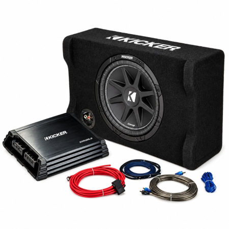 Kicker KickPack KKPDF212, zestaw basowy z zamkniętą, skierowaną w dół skrzynią basową 12 cali, wzmacniaczem i okablowaniem w grupie Pakiety / Zestaw do samochodu / Pakiety basowe u BRL (41049KKPDF212)