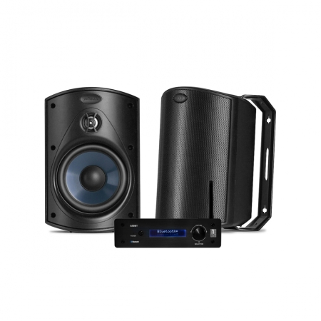 System One A50BT i Polk Audio Atrium 4 czarne głośniki zewnętrzne, pakiet stereo w grupie Pakiety / Zestawy do domu / Zestawy stereo u BRL (SETATRIUM4PKT1)