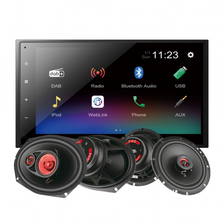 Pioneer DMH-A340DAB i głośniki Bass Habit PLAY, pakiet car audio w grupie Pakiety / Zestaw do samochodu / Pakiety radiowe u BRL (SETDMHA340BHPLAY)