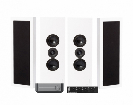 WiiM Amp, SC4B & 2 pary matowobiałych DLS Flatbox XL w grupie Pakiety / Zestawy do domu / Zestawy multiroom u BRL (SETFLATBOXXLPKT1)