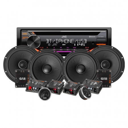 JVC KD-T922BT & zestaw przednich i tylnych głośników GAS MAX K2/X2, pakiet car audio w grupie Pakiety / Zestaw do samochodu / Pakiety radiowe u BRL (SETKDT922BTK2)