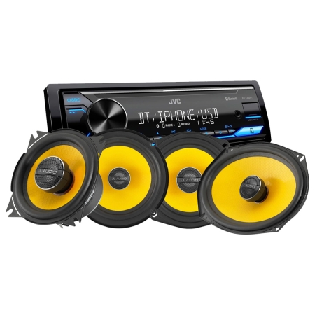 JVC KD-X382BT z głośnikami koaksjalnymi JL Audio C1, pakiet car audio w grupie Pakiety / Zestaw do samochodu / Pakiety radiowe u BRL (SETKDX382BTC1)