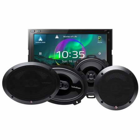 JVC KW-M875DBW & & głośniki Rockford Fosgate PUNCH, pakiet car audio w grupie Pakiety / Zestaw do samochodu / Pakiety radiowe u BRL (SETKWM875DBWPKT2)