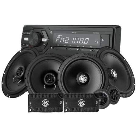 GAS MAD M100-BT z przednimi i tylnymi głośnikami DLS, pakiet car audio w grupie Pakiety / Zestaw do samochodu / Pakiety radiowe u BRL (SETMADM100BTPKT2)