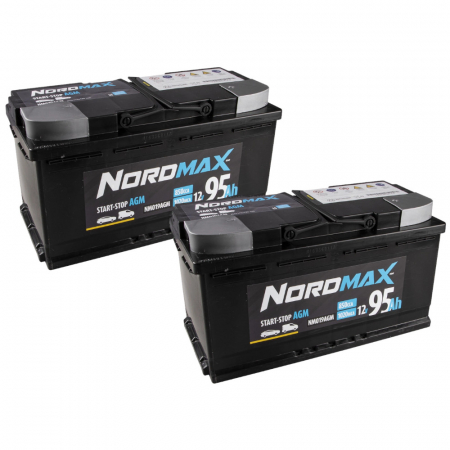 Pakiet akumulatorów, 2 szt. akumulator Nordmax AGM, 95Ah / 12V w grupie Car audio / Przyczepa kempingowa / Elektryka i zasilanie u BRL (SETNORDMAX95X2)
