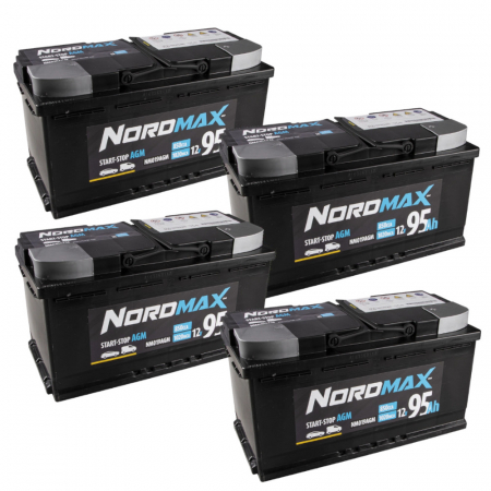 Pakiet akumulatorów, 4 szt. akumulator Nordmax AGM, 95Ah / 12V w grupie Car audio / Przyczepa kempingowa / Elektryka i zasilanie u BRL (SETNORDMAX95X4)