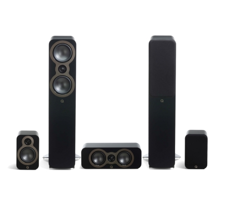 Pakiet głośników Q Acoustics 3050c 5.0 z centralnym i surround, czarny w grupie Pakiety / Zestawy do domu / Domowe zestawy głośnikowe u BRL (SETQ3050CPKT1)