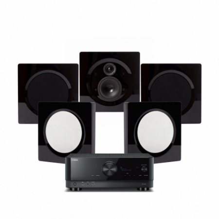 Yamaha RX-V6A i DLS Flatbox D-One, zestaw kina domowego 5.0, czarny pianinowy w grupie Pakiety / Zestawy do domu / Kino domowe i zestawy kina domowego u BRL (SETRXV6APKT13)