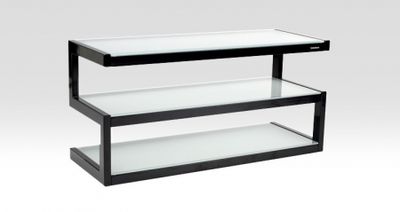 Norstone Esse, stolik multimedialny w kolorze fortepianowej czerni z matowym szkłem