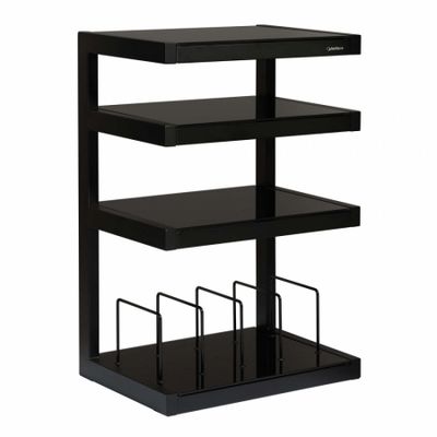 Norstone Esse Hifi Vinyl, matowa czerń z czarnymi półkami i schowkiem na winyle