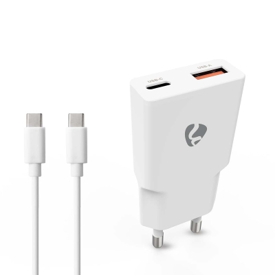 Nedis ładowarka ścienna z kablem USB-C 20 W 1x USB-C 1x USB-A, biała