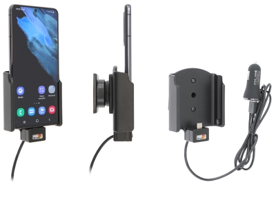 Brodit Aktywny uchwyt z kablem USB i adapterem do gniazda zapalniczki, Samsung Galaxy S21 5G SM-G991B/SM-G991B/DS