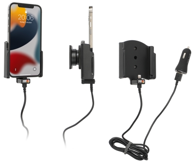 Brodit Aktywny uchwyt z kablem USB i adapterem do gniazda zapalniczki, Apple iPhone 13/13 Pro/14/14 Pro