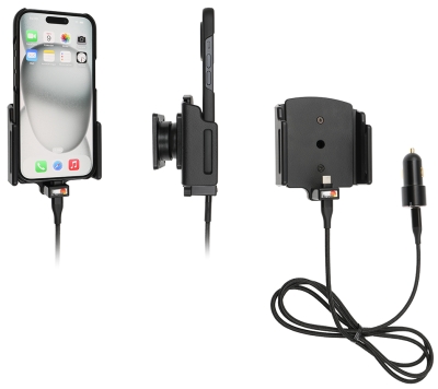 Brodit Aktywny uchwyt z kablem USB i adapterem do gniazda zapalniczki, Apple iPhone 15/15 Pro/16/16 Pro/16e