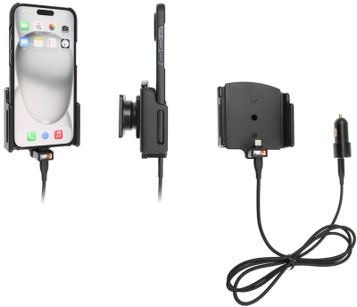 Brodit Aktywny uchwyt z kablem USB i adapterem do gniazda zapalniczki, Apple iPhone 15 Plus/15 Pro Max/16 Plus/16 Pro Max
