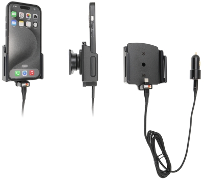 Brodit Aktywny uchwyt z kablem USB i adapterem do gniazda zapalniczki, Apple iPhone 15/15 Pro/16/16 Pro/16e