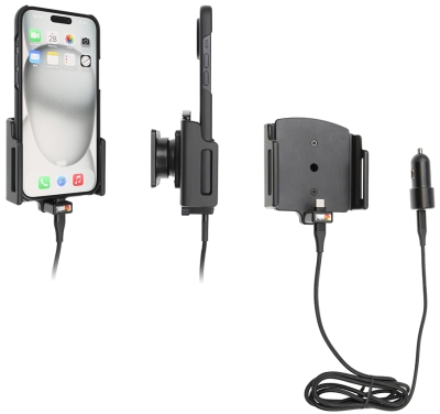 Brodit Aktywny uchwyt z kablem USB i adapterem do gniazda zapalniczki, Apple iPhone 15 Plus/15 Pro Max/16 Plus/16 Pro Max
