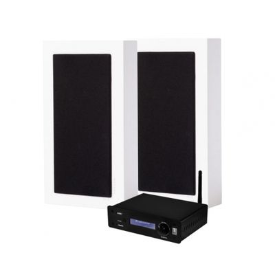 System One A50BT i pakiet stereo DLS Flatbox Midi, biały