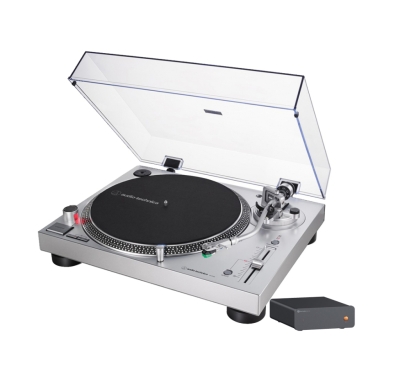 Audio Technica AT-LP120XUSB srebrny z zewnętrznym RIAA Fosi Audio Box X5