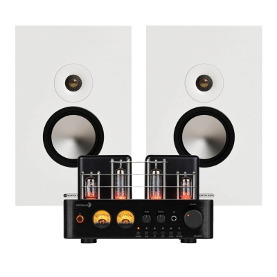 Dayton Audio HTA100 z Monitor Audio Bronze On-Wall 7G w kolorze białym, pakiet stereo