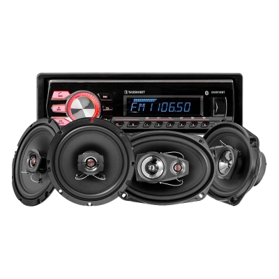 Zestaw car audio Bass Habit DMR10BT z głośnikami Rebel