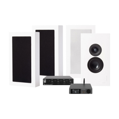 Dynavoice CA802BT, SC4B & 2 pary matowobiałych DLS Flatbox Midi