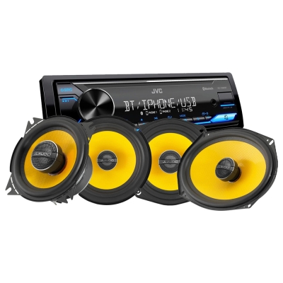 JVC KD-X382BT z głośnikami koaksjalnymi JL Audio C1, pakiet car audio