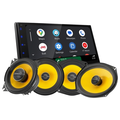 JVC KW-M695DBW z głośnikami koaksjalnymi JL Audio C1, pakiet car audio
