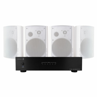Dayton Audio MA1260 i 2 pary białych głośników zewnętrznych DLS MB6i