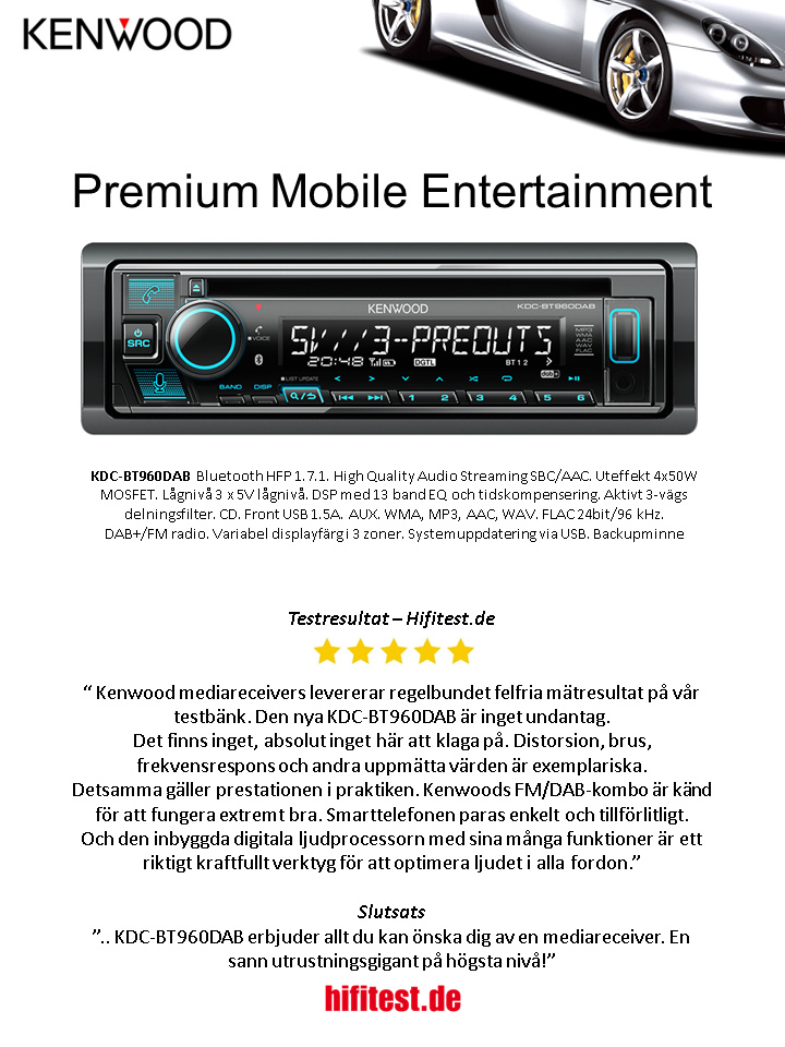 Kenwood KDC-BT960DAB, radio samochodowe z Bluetooth i DAB+ oraz 3 parami wyjść niskopoziomowych 5V