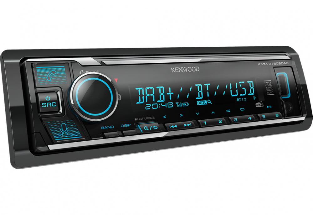 Kenwood KMM-BT508DAB, radio samochodowe z Bluetooth, DAB+ i 2 pary wyjść niskopoziomowych