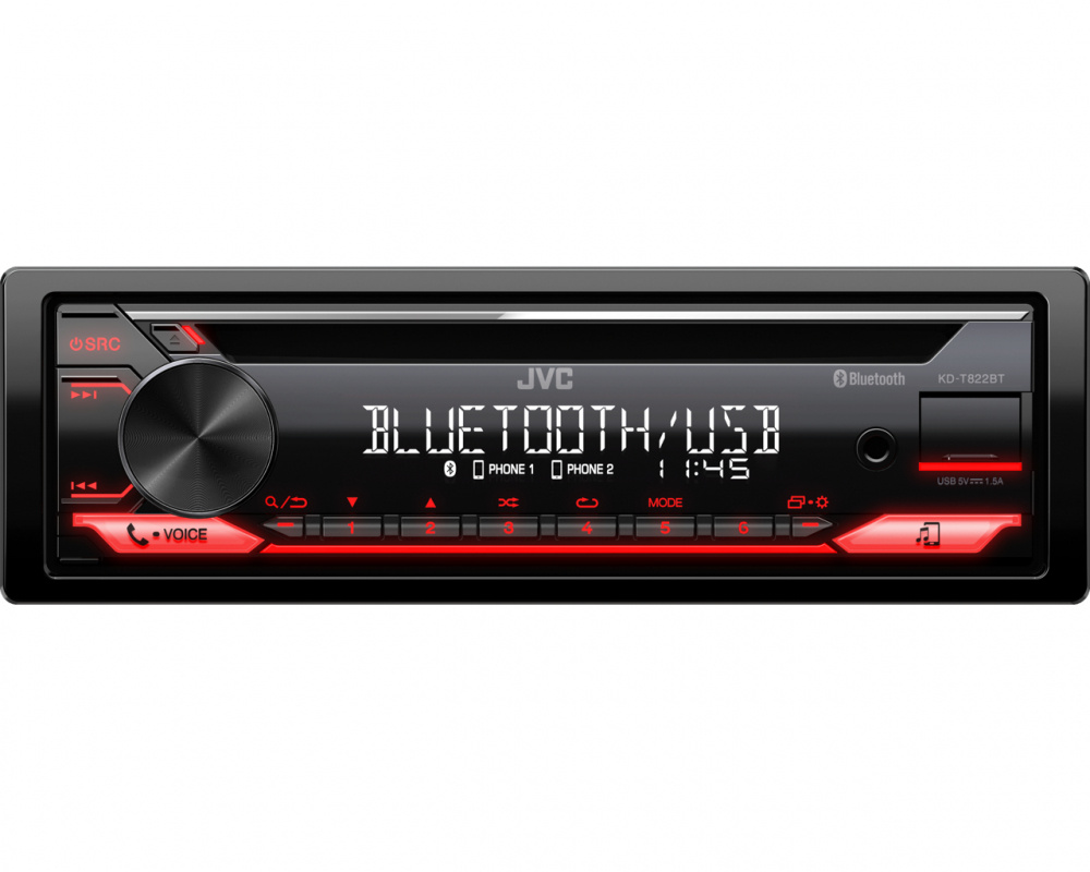 JVC KD-T822BT, radio samochodowe z Bluetooth, odtwarzaczem CD, AUX i USB