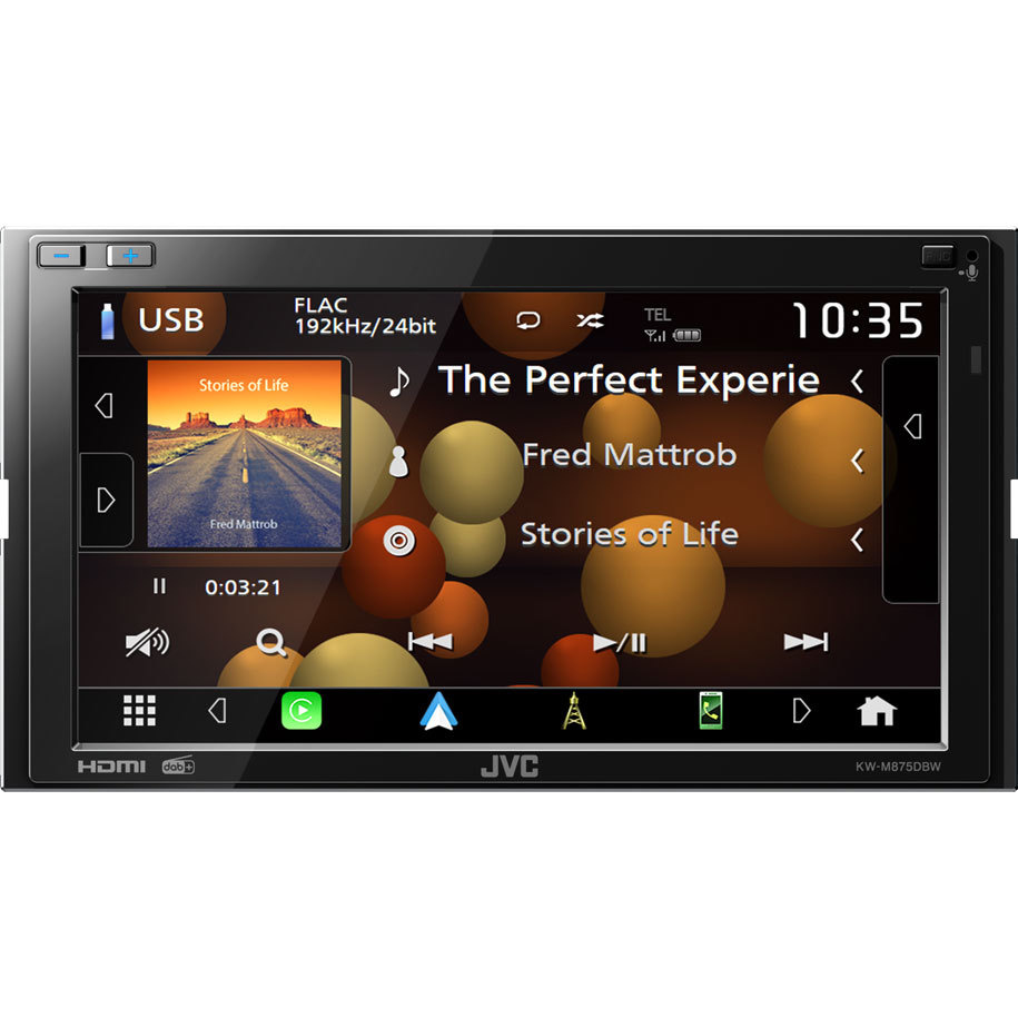 JVC KW-M875DBW, radio samochodowe z CarPlay, Bluetooth i 3 parami (5V) wyjść niskopoziomowych