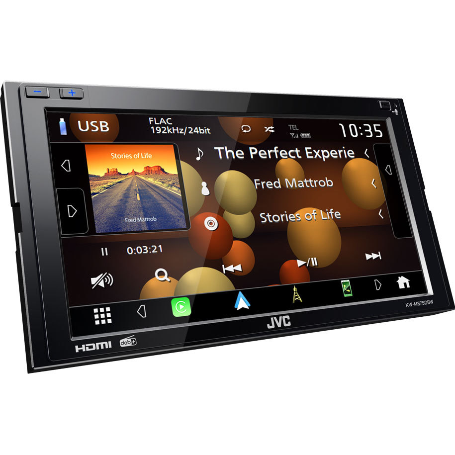 JVC KW-M875DBW, radio samochodowe z CarPlay, Bluetooth i 3 parami (5V) wyjść niskopoziomowych