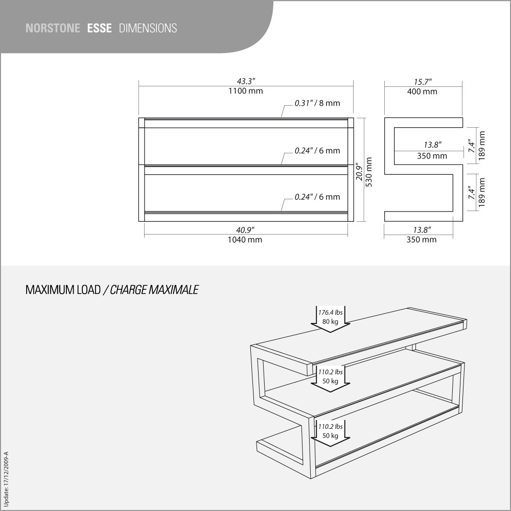 Norstone Esse, stolik multimedialny w kolorze fortepianowej czerni z czarnym szkłem
