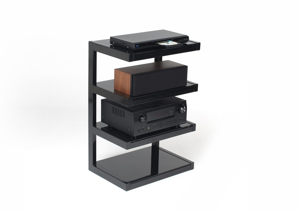 Norstone Esse Hifi, czarny stolik stereo z czarnymi półkami