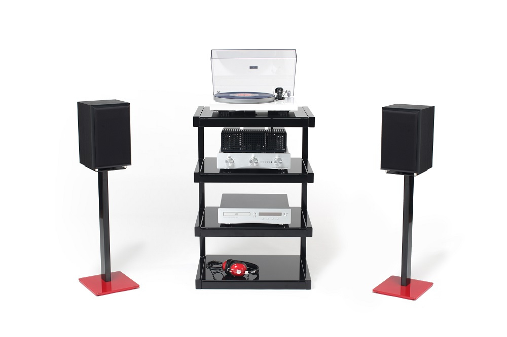 Norstone Esse Hifi, czarny stolik stereo z czarnymi półkami