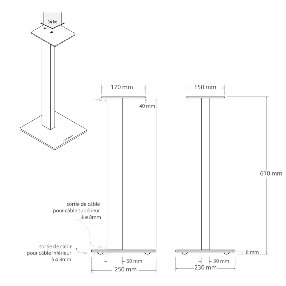 Norstone Esse Stand, statyw głośnikowy z czarną podstawą, wysokość 61 cm
