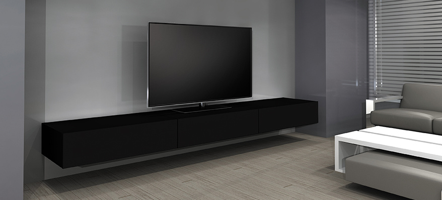 Norstone Khalm, stolik TV/media w kolorze fortepianowej czerni