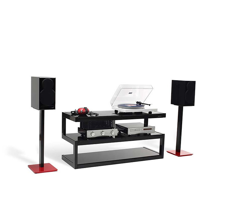 Norstone Esse Stand stojak głośnikowy o wysokości 61 cm, matowa czerń z czerwoną podstawą