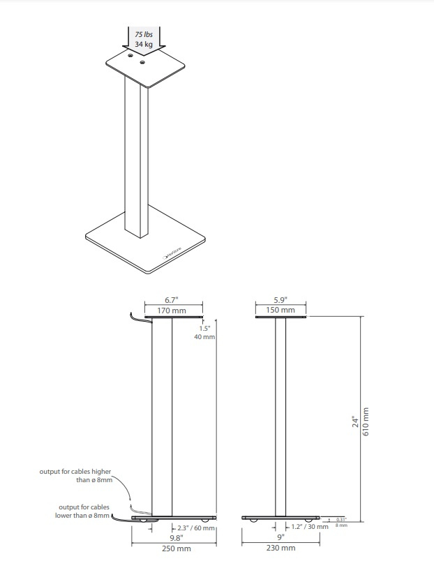 Norstone Esse Stand stojak głośnikowy o wysokości 61 cm, matowa czerń z czerwoną podstawą