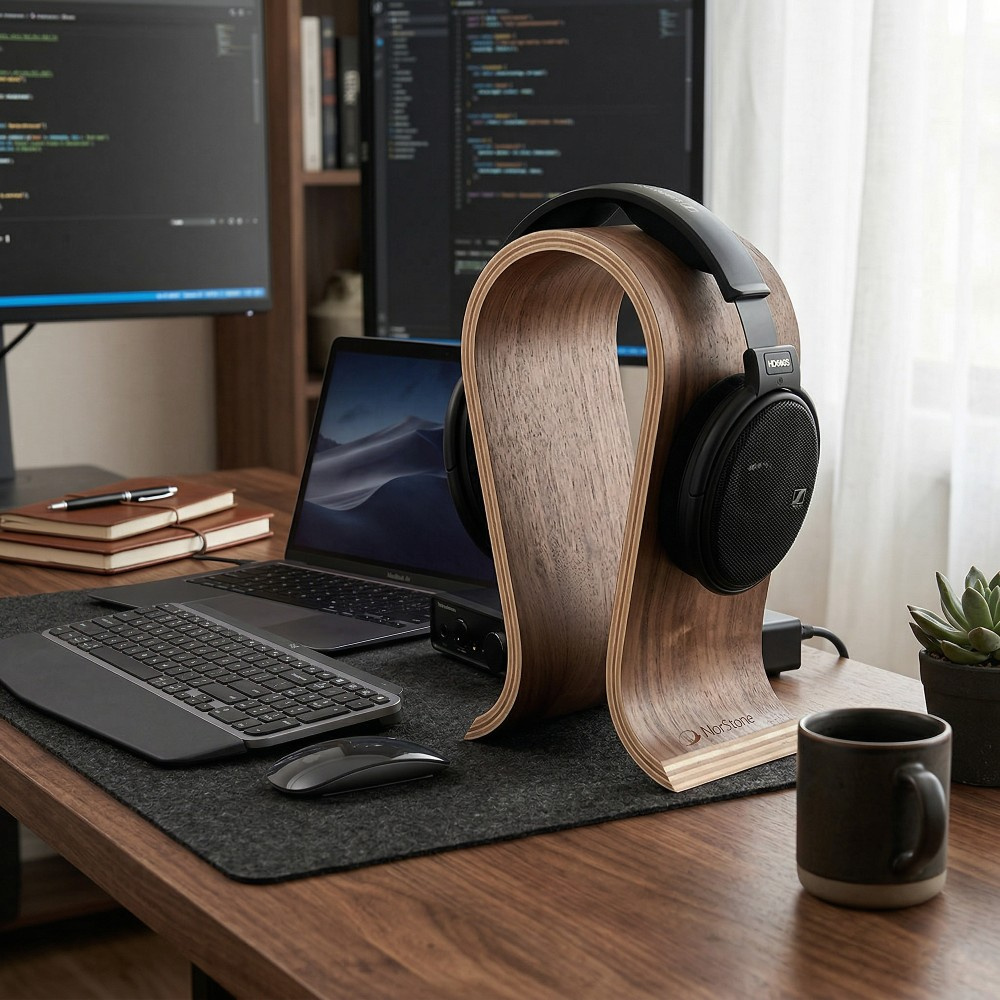 Norstone Wooden Headphone Stand, stojak na słuchawki z orzecha