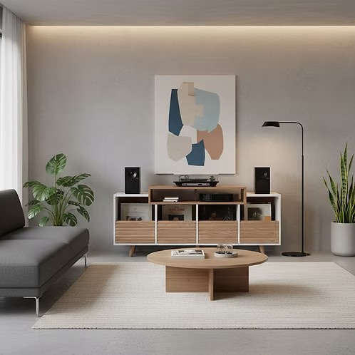 NorStone Oslo Vinyl 1600 stolik multimedialny biały/dąb